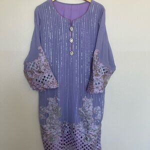 Elegant Lavender Embroidered Long Sleeve shalwar Kameez